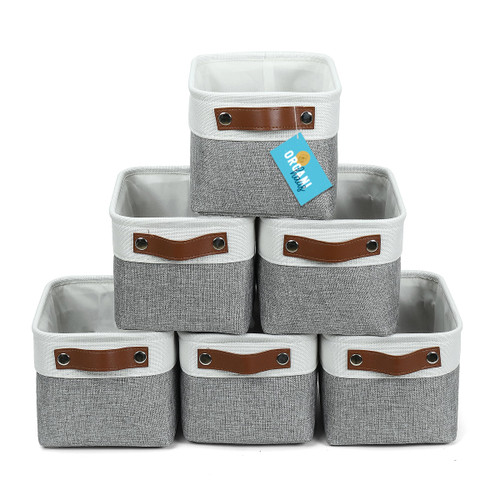 OrganiHaus Small Fabric Storage Bins for Shelves 6 Pack | 9x7in Closet Storage Bins for Shelves | Cloth Baskets for Organizing | Fabric Bins | Linen Closet Organizers | Fabric Baskets - Gray/White