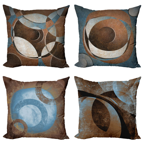 Ambesonne Retro Throw Pillow Cushion Case Pack of 4, Groovy Effect Geometric Design Circles Rounds Grunge Style Weathered Ornament, Modern Accent Double-Sided Digital Printing, 20", Cadet Blue Brown
