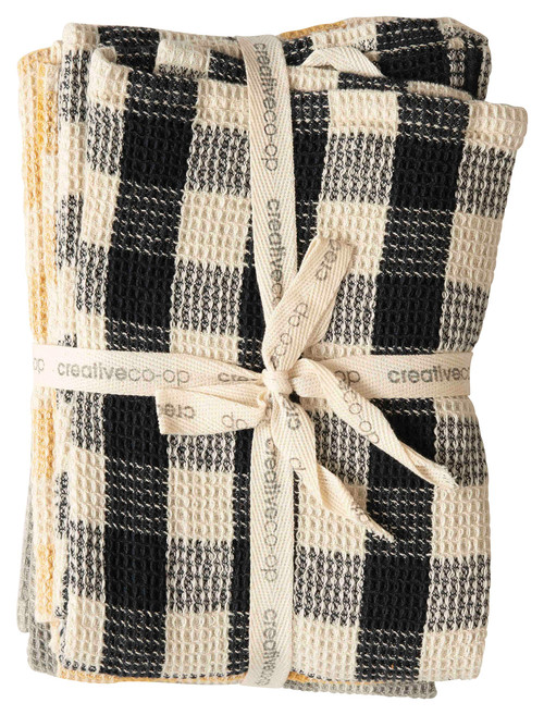 Creative Co-Op Gingham Cotton Waffle Weave (Set of 3 Colors) Tea Towels, Multicolor, 3 Count