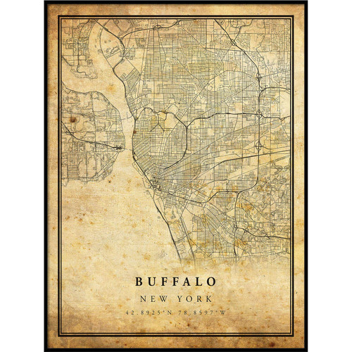 Buffalo map Vintage Style Poster Print | Old City Artwork Prints | Antique Style Home Decor | New York Wall Art Gift | Old map Wall Art 11x14