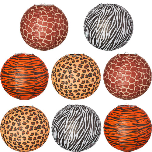 8 Pieces Animal Print Paper Lanterns Farm Animal Hanging Lantern Animal Paper Lantern Decorations Jungle Animal Hanging Lanterns for Birthday Party Baby Shower Home Doorway Bedroom Ceiling Decor