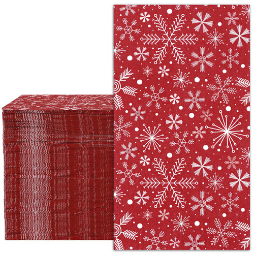 AnyDesign Christmas Guest Napkins 3 Ply Disposable Paper Pack Snowflake Decorative Red Dinner Hand Napkin Towel for Xmas Party Supplies Winter Holiday Wedding Birthday Table Decorations, 80Pcs