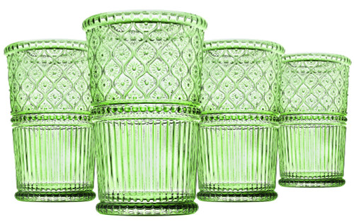 Godinger Highball Drinking Glasses, Tall Glass Cups, Vintage Decor, Water Glasses, Cocktail Glasses - Claro Collection, 12oz, Green, Set of 4