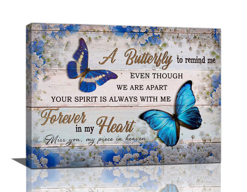 NATVVA Blue Butterfly Canvas Wall Art White Floral Inspirational Quotes Pictures Wall Decor Poster Wall Art Print Canvas Painting for Living Room Home Decor Unframed