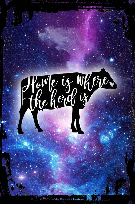 Galaxy Inspirational Wall Art Home Is Where The Herd Is Cow Farmer Country Life Family Tin Metal Wall Art Decor Funny Gift