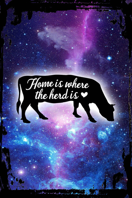 Galaxy Inspirational Wall Art Home Is Where The Herd Is Cow Farmer Country Life Family Metal Wall Art Decor Funny Gift