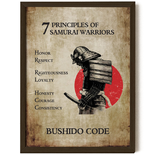 97 Decor Japanese Samurai Poster Warrior - 12x16 Samurai Wall Art Prints, Bushido 7 Virtues Of A Warrior Picture, Japanese Art Wall Decor, Samurai Motivational Quotes for Home Decoration (UNFRAMED)