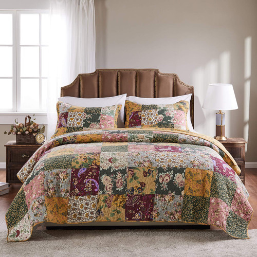 Greenland Home Antique Chic 100% Cotton Authentic Patchwork Quilt Set, Twin/Twin XL, Multicolor