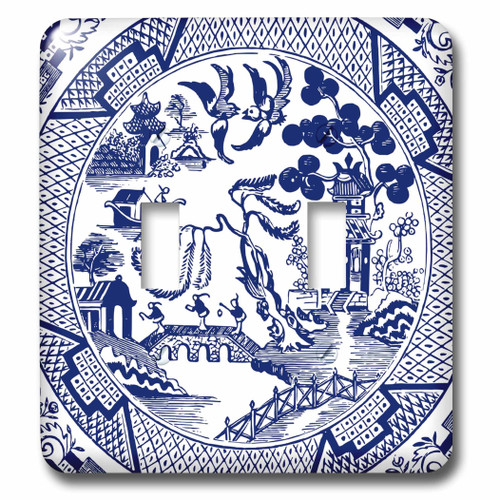 3dRose (lsp_262242_2) Double Toggle Switch Willow Pattern Detail in Blue and White