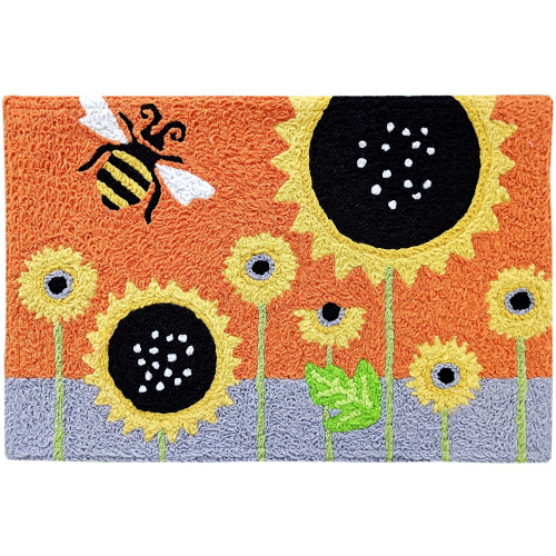 Jellybean Bumble Bee & Sunflower Accent Washable Rug 20" x 30" Doormat