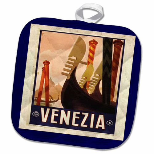 3D Rose Navy Blue Anchor N Nautical Knots Pot Holder, 8" x 8"