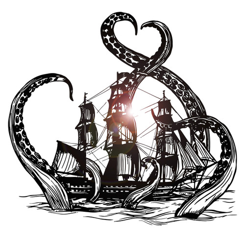 Large Vinyl Wall Decal Kraken Octopus Ship Nautical Ocean Teen Room Stickers (ig3640) White
