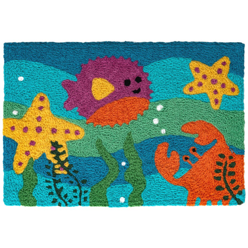 Puffer and Crab Jellybean Accent Rug Ocean Themed Rug 20"x30" Doormat