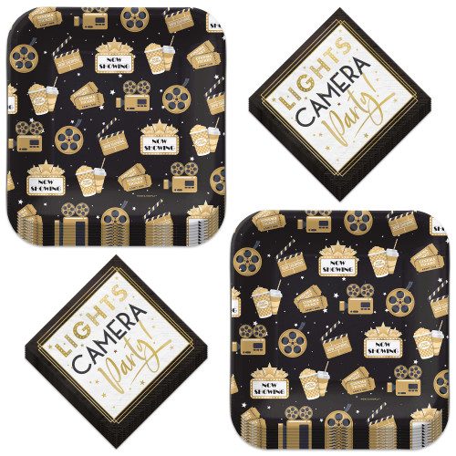 Movie Night Party Supplies - Paper Dinner Plates and Beverage Napkins (Serves 16) Movie Night Party Supplies - Paper Dinner Plates and Beverage Napkins (Serves 16)