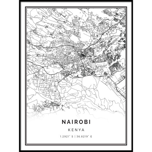 Squareious Nairobi map Poster Print | Modern Black and White Wall Art | Scandinavian Home Decor | Kenya City Prints Artwork | Fine Art Posters 8.5x11