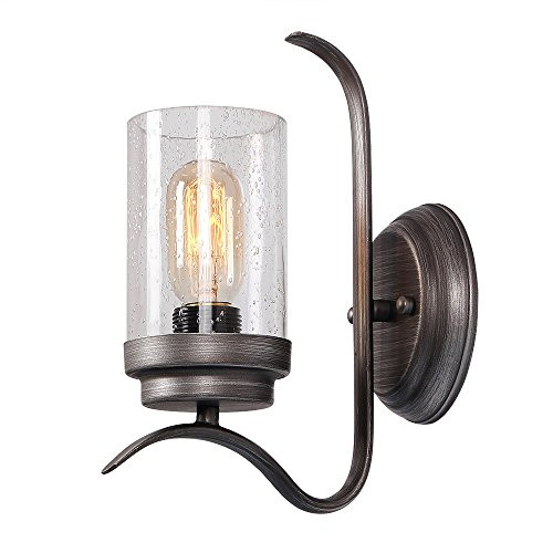 Eumyviv 17704 1-Light Industrial Metal Decorative Wall Light Fixture with Glass Shade Vintage Edison Wall Lamp Retro Rustic Wall Sconces Light Fixture