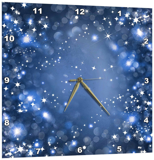 3dRose White and Bright Blue Sparkle Bokeh with Stars - Wall Clock, 10 by 10-Inch (DPP_222290_1)