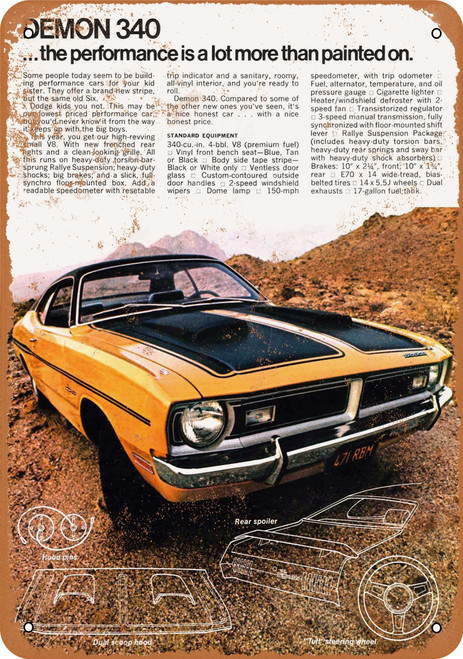 10 x 14 METAL SIGN - 1971 Dodge Demon 340 - Vintage Rusty Look