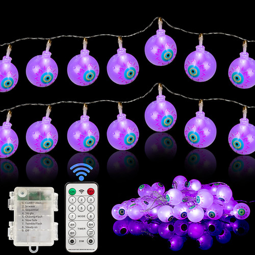 Joiedomi Halloween Decorations Eyeball String Lights, 20.6 Ft 40 LED Battery Operated Waterproof Decorative Lights with 8 Modes Remote Control for Indoor/Outdoor Halloween Party Supplies Yard (Purple) Joiedomi Halloween Decorations Eyeball String Lights, 20.6 Ft 40 LED Battery Operated Waterproof Decorative Lights with 8 Modes Remote Control for Indoor/Outdoor Halloween Party Supplies Yard (Purple)