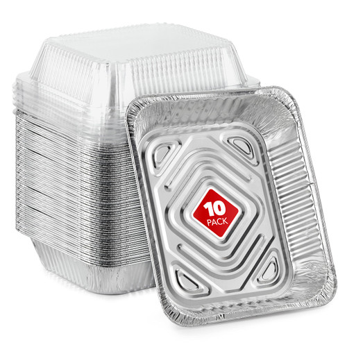 Stock Your Home 9x13 Disposable Baking Pan with Lid (10 Pack) Heavy Duty Aluminum Cake Pans with Lids, Clear Plastic Cover, Food Container for Lasagna, Casserole, Brownie, Rectangular Sheet Tray