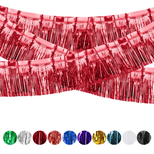 8 Pack Iridescent Metallic Foil Fringe Garland Float Fringe Curtains Shiny Tassel Foil Float Parade Float Decorations for Trailer Car Graduation Homecoming Outdoor Indoor Holiday Party (Red)