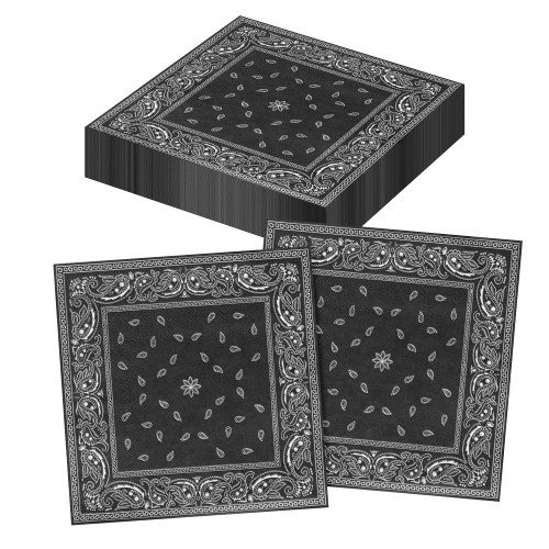 50Pcs Black Bandana Party Napkins Cholo Gangsta Paisley Print Disposable Paper Cocktail Napkins Table Decorations Tableware Supplies for Western Cowboy Themed Birthday Party Baby Shower, 6.5x6.5 Inch 50Pcs Black Bandana Party Napkins Cholo Gangsta Paisley Print Disposable Paper Cocktail Napkins Table Decorations Tableware Supplies for Western Cowboy Themed Birthday Party Baby Shower, 6.5x6.5 Inch