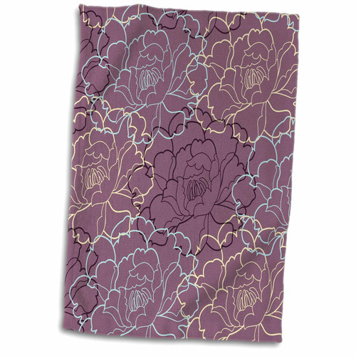 3dRose Purple, Light Blue, White, and Black Cabbage Roses Pattern - Towels (twl-222239-1)