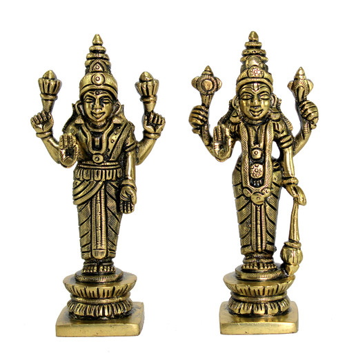 eSplanade Brass Lakshmi Narayan Pair - Lord Vishnu Laxmi Murti Idol Statue Sculpture | Pooja Idols - Home Decor | Golden - 5" Inches eSplanade Brass Lakshmi Narayan Pair - Lord Vishnu Laxmi Murti Idol Statue Sculpture | Pooja Idols - Home Decor | Golden - 5" Inches