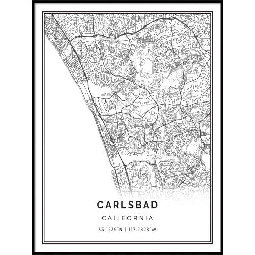 Squareious Carlsbad map Poster Print | Modern Black and White Wall Art | Scandinavian Home Decor | California City Prints Artwork | Fine Art Posters 9x11