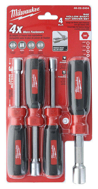 Milwaukee 48-22-2404 Hollow Shaft SAE Hex Shank Compact Nut Driver Set (4 Pieces)