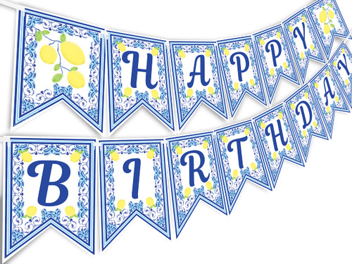 Capri Lemon Happy Birthday Banner - 40th 50th 60th Birthday Party Supplies - Lemon Birthday Party Decorations - Lemon Birthday Party Supplies- Banner (Capri Lemon Birthday Banner) (Capri Lemon Birthday Banner)