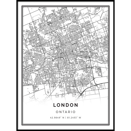Squareious London map Poster Print | Modern Black and White Wall Art | Scandinavian Home Decor | Ontario City Prints Artwork | Fine Art Posters 11x14