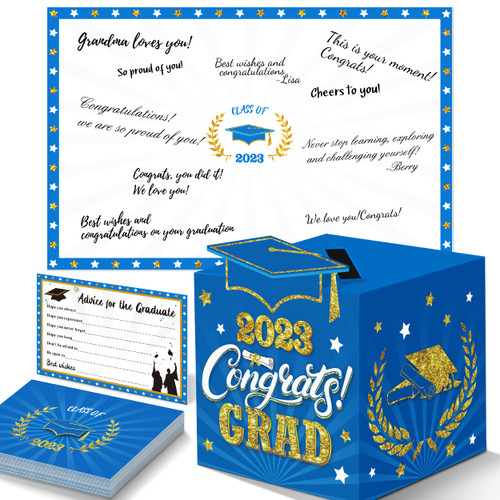 algpty Graduation Decorations Blue and Gold 2023 - Guest Book Alternative, Graduation Cards Holder Box with 36PCS Graduation Advice Cards, Jumbo Signature Board Congrats Grad Party Decoration Supplies algpty Graduation Decorations Blue and Gold 2023 - Guest Book Alternative, Graduation Cards Holder Box with 36PCS Graduation Advice Cards, Jumbo Signature Board Congrats Grad Party Decoration Supplies