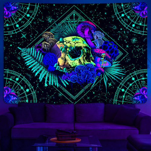 Lyacmy Blacklight Skull Tapestry UV Reactive Colorful Tapestry Constellation Tapestry Black Neon Starry Tapestry Tarot Tapestry Glow in The Dark Tapestry Wall Hanging for Room (51.2 x 59.1 inches)