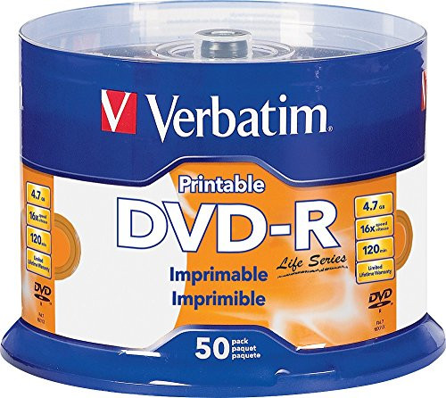 Verbatim Life Series DVD-R Printable Disc Spindle, Pack of 50 98472 Verbatim Life Series DVD-R Printable Disc Spindle, Pack of 50 98472