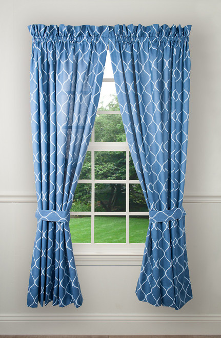 Ellis Curtain Trellis Tailored Pair Curtains with Ties, 82" x 84", Blue