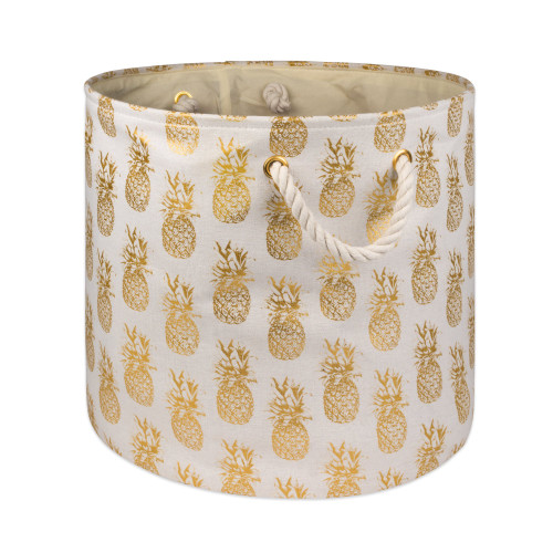 DII Polyester Storage Bin, Gold Metallic Collection Collapsible with Handles, Medium Round, Pineapple
