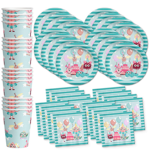 Mighty Monster Girl Birthday Party Supplies Set Plates Napkins Cups Tableware Kit for 16 Mighty Monster Girl Birthday Party Supplies Set Plates Napkins Cups Tableware Kit for 16
