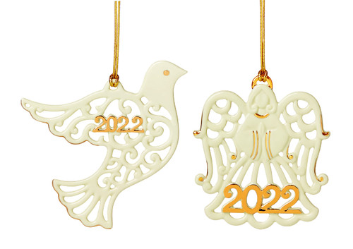Lenox 2022 Pierced Dove & Angel Ornaments, S/2, 0.40 LB, Ivory