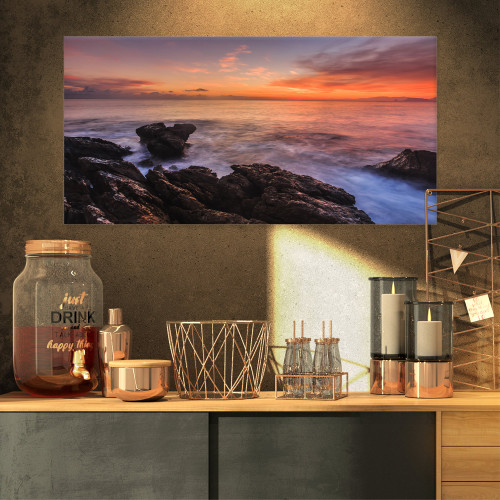 Designart PT10649-32-16 Sunrise Over The Coast of Sicily-Beach Canvas Wall Art-32X16, 32x16, Blue Designart PT10649-32-16 Sunrise Over The Coast of Sicily-Beach Canvas Wall Art-32X16, 32x16, Blue