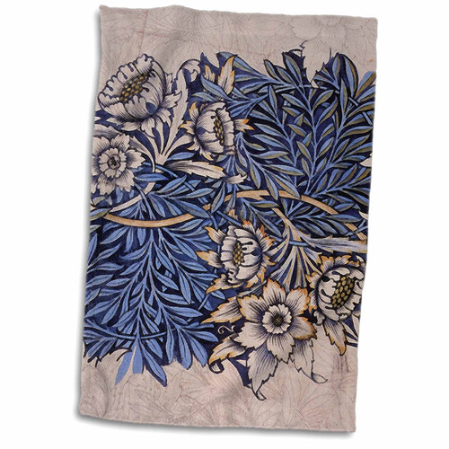 3dRose - Florene Arts and Craft William Morris Designs - Image of William Morris Tulip and Willow in Blue and Bone - Towels (twl-243619-1)