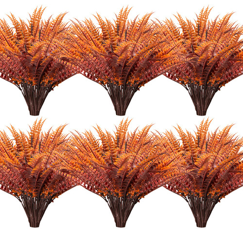 ZEOSTARO 12 Bundles Artificial Fall Plants, Fake Boston Fern Greenery Outdoor UV Resistant No Fade Faux Plastic Plants Garden Porch Window Box Decorating?Fall Boston Fern?