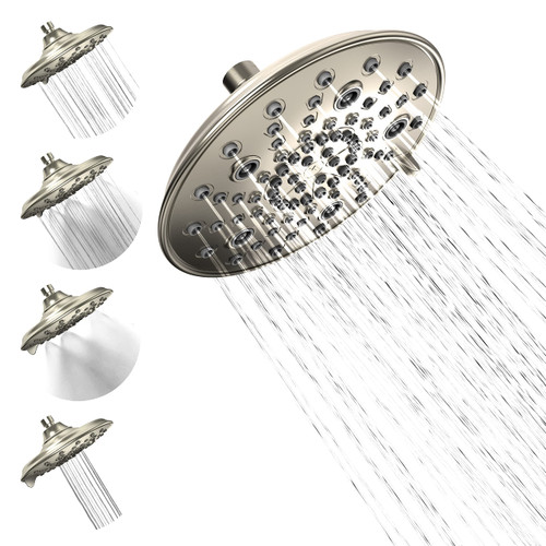 SparkPod 7 Spray Settings Shower Head - Adjustable High Flow Shower Head with Mist Setting - Showerhead Replacement Head for the Bathroom (8 Inch, Brushed Nickel)
