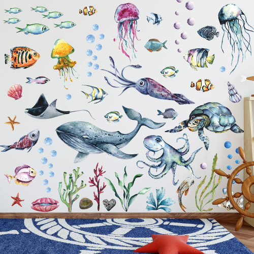 Creative Removable 3D Under The Sea Wall Sticker Ocean Life Coral Grass Wall Decal Peel and Stick Fish Sea Turtle Whale Wall Decor for Kids Bedroom Bathroom Nursery Living Room Wall Corner Decoration (B) Creative Removable 3D Under The Sea Wall Sticker Ocean Life Coral Grass Wall Decal Peel and Stick Fish Sea Turtle Whale Wall Decor for Kids Bedroom Bathroom Nursery Living Room Wall Corner Decoration (B)