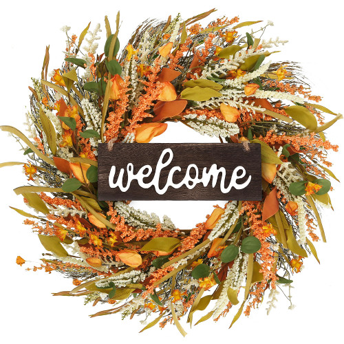 Sggvecsy Fall Wreath 19'' Grain Wreath Harvest Gold Wheat Ears Circle Garland Autumn Front Door Wreath for Christmas Front Door Outside Indoor Wall Wedding Window Thanksgiving & Fall & Autumn Decor
