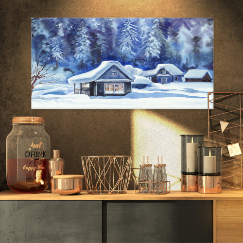 Designart Blue Winter Cottages-Landscape Canvas Art Print-32x16, 32x16 Designart Blue Winter Cottages-Landscape Canvas Art Print-32x16, 32x16