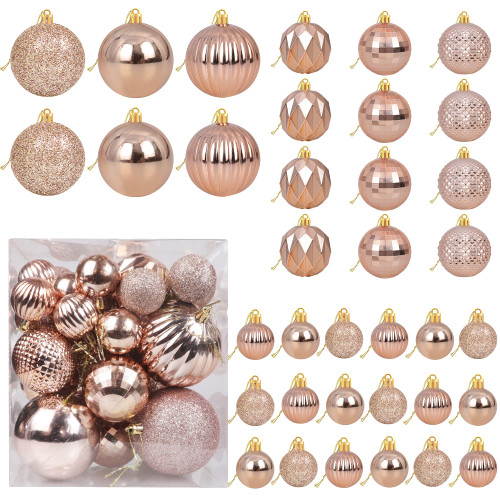 36Pcs Rose Gold Christmas Ball Ornaments for Christmas Tree - 9 Style Tree Ornaments Decorations Shatterproof Xmas Hanging Ball - Christmas Decorations for Home, Office