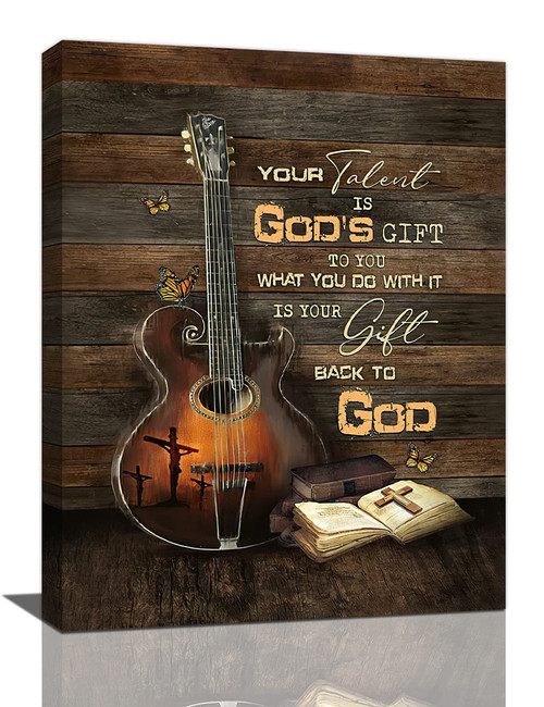 Christian Guitar Wall Art Rock Music Guitar Wall Decor Musical Pictures Artwork Inspirational Quotes Canvas Prints Music Room Decor For Music Studio Bedroom Living Room Bathroom Framed 12"x16"