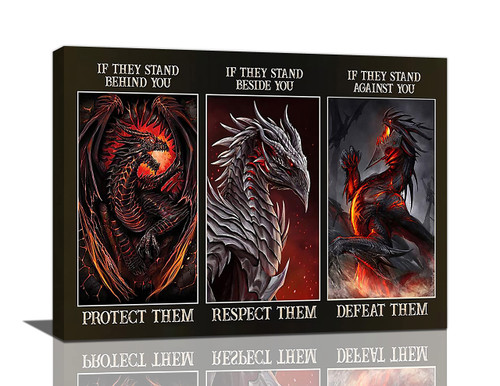 Fantasy Fire Dragon Wall Art Mecha Dragons Pictures Wall Decor Canvas Print Painting Modern Home Framed Artwork For Bathroom Bedroom 12"X16"