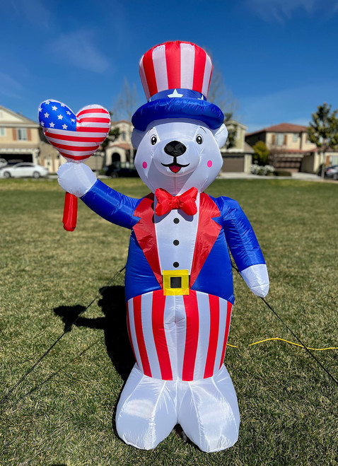 BZB Goods 6 Foot Tall Patriotic Independence Day 4th of July Inflatable Uncle Sam Polar Bear Love Heart American Flag Pre-Lit LED Lights Outdoor Indoor Lawn Yard Holiday Blow up Home Garden Decoration
